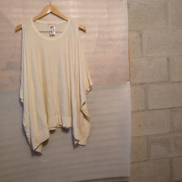 Designer MICHEAL KORS Cream CASHMERE+SILK Cape Pullover Sweater S - Picture 4 of 8